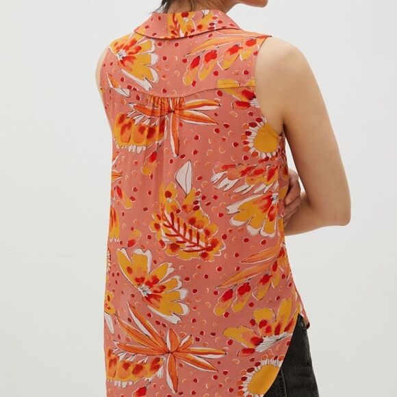 Vera For Anthropologie Floral Button Down Top Sz S - Picture 1 of 11